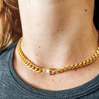 Cuban chain choker with clear CZ stone accent