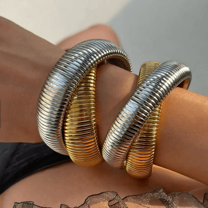 Stephanie Two-Tone Coil Bangle - Nanda Jewelry