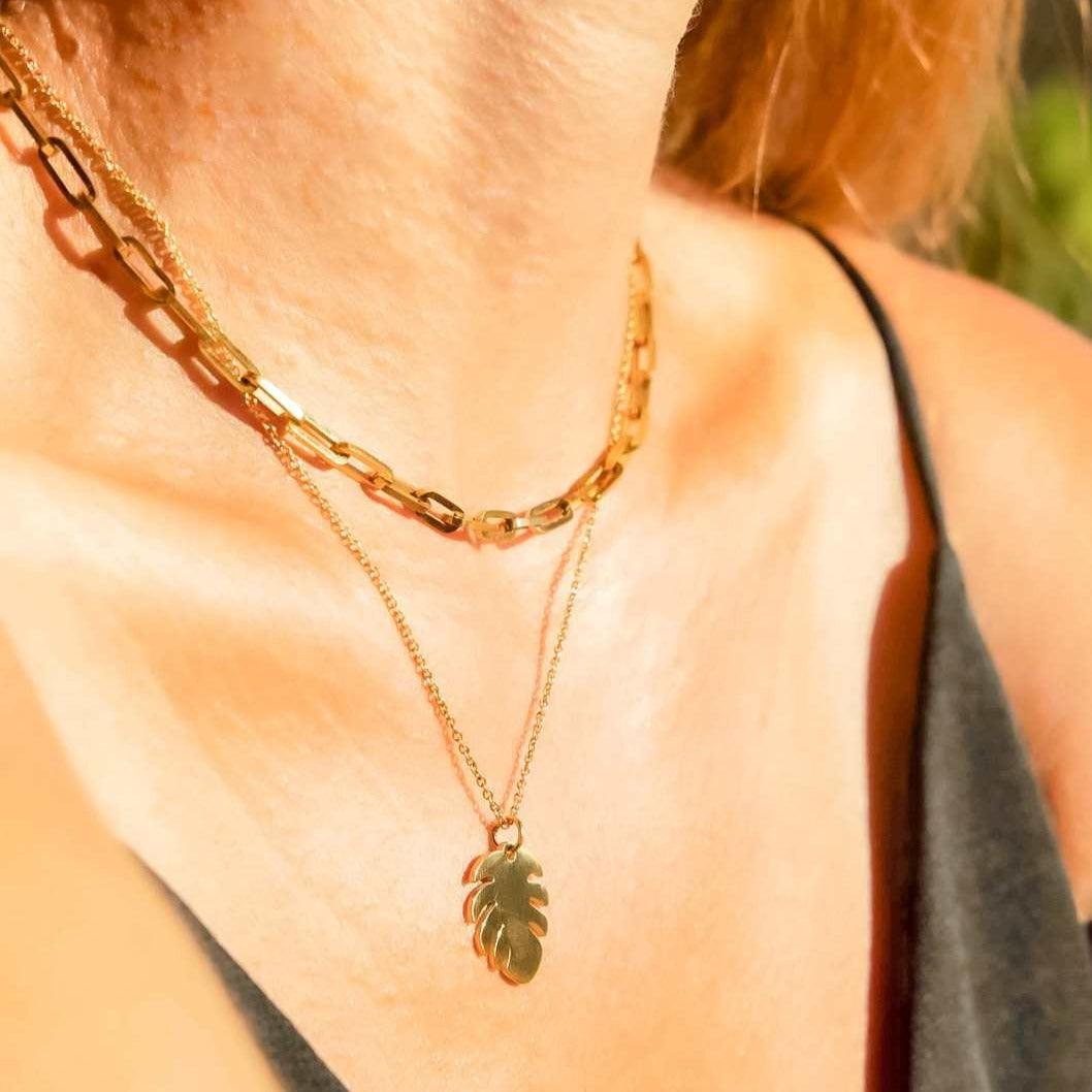 Shop Our Stunning 18K Gold Monstera Leaf Charm Necklace Today