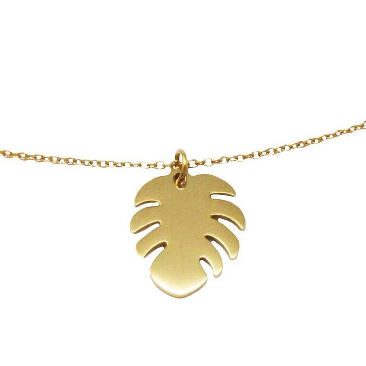 stainless steel 18K gold plated palm frond necklace